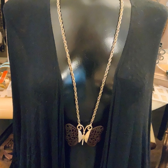 ANTHROPOLOGIE NECKLACE NWT UNIQUE BUTTERFLY- LONG Tortoise Shell Boho Retro Vibe - Picture 6 of 12